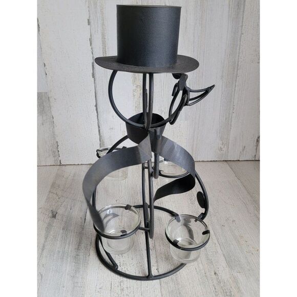 Metal abstract snowman tealight candle holder figure xmas - Picture 8 of 11